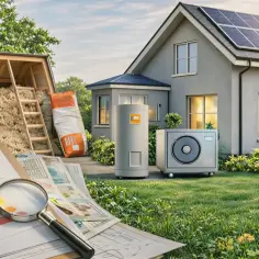 Planowanie termomodernizacji budynku: materiały izolacyjne, pompa ciepła, panele słoneczne i kalkulacje efektywności energetycznej.