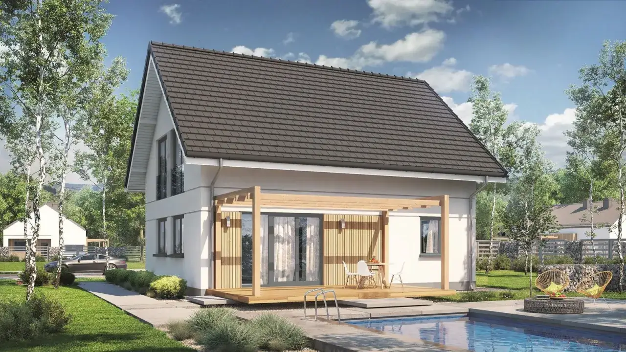 Nowoczesny dom z basenem i tarasem. Zastanawiasz się, ile kosztuje wybudowanie domu 50m2?